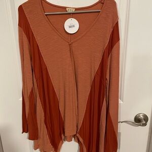 Women's Rust V-Neck Top Pol new